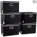 PRANDOM Extra Large Collapsible Storage Bins with Lids [5-Pack] Linen Fabric Foldable Storage Baskets Boxes Organizer Containers Cube with Cover for Bedroom Closet Office Nursery (22.8x15.75x13.8) by CozyNest Decor