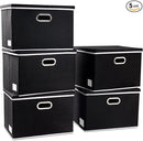 PRANDOM Extra Large Collapsible Storage Bins with Lids [5-Pack] Linen Fabric Foldable Storage Baskets Boxes Organizer Containers Cube with Cover for Bedroom Closet Office Nursery (22.8x15.75x13.8) by TinyTreasures Baby Boutique