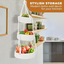REGAL TRUNK Hanging Fruit Baskets for Kitchen - 3 tiers Fruit Baskets Hanger - Macrame Fruit Hammock - White Boho Wall Decor - Produce and Vegetable Tiered Storage Holder - 3x10x27.5 in by CozyNest Decor