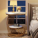Tribesigns Gold Round End Table: 2 Tiers Faux Marble Side Table with Storage Shelf, Modern White Gold Bedside Nightstand, Metal Arc-Shaped Frame Accent Table for Living Room, Bedroom by CozyNest Decor