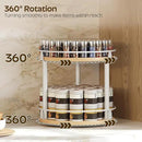 Lazy Susan Organizer, Rotating Spice Rack, 2 Tier Spice Turntable Organizer, Industrial Turntable Spice Holder, for Kitchen Countertop, Compact and Versatile, White and Natural SR22WN by CozyNest Decor