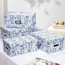 Briful Set of 4 Blue and White Storage Boxes with Lids – Photo Boxes Elegant Floral Nesting Organizer Bins, 14''/13''/12.2''/7.5'' Set Decorative Cardboard Gift Boxes for Home or Office Use by CozyNest Decor