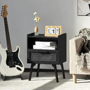 Lerliuo Rattan Nightstands Set of 2, Boho Side Table with Drawer Open Shelf, Cane Accent Bedside End Table with Solid Wood Legs for Bedroom, Dorm and Small Spaces (Black) by CozyNest Decor