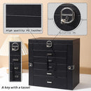 BOOVO Jewelry Box For women, 6 Layer Large Jewelry Organizer With Mirror, Multi-Function Storage Box With Lock, Accessory Holder With 5 Drawers, For Earrings Necklace Ring Bracelet (Black) by TinyTreasures Baby Boutique