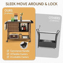 Wicker Outdoor Bar Cart with 4 Lockable Casters, Patio Prep Stainless Table with 2 Ratten Doors Storage Cabinet,Island Cart with WPC Shelf for Grill, Kitchen and Garden, Brown by CozyNest Decor