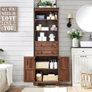 72" Tall Bathroom Storage Cabinet, Farmhouse Storage Cabinet with Adjustable Shelves, Barn Door & 2 Drawers, Cabinet for Bathroom, Living Room & Kitchen, Brown by CozyNest Decor