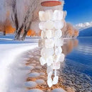 Bellaa 22913 Wind Chimes Outdoor, Garden Decorations, Musical, Indoor/Outside Windchimes, Beach, Ocean Breeze, Gifts for Mom, Gift for All Occasions, Capiz Sea Glass Shells Wood White 27 inch by CozyNest Decor