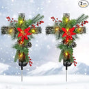 2 Pack Christmas Decorations Outdoor Solar Cross Stake Lights for Christmas Decor, IP65 Waterproof, Auto On/Off Cross Light Grave Decorations with 10 LEDs & Pinecones for Garden Yard Lawn Cemetery by GreenHaven Gardens