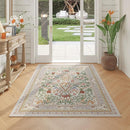 Bedroom Rug 3x5 Rug Washable Area Rug Non Slip Low Pile Vintage Floral Botanical Small Carpet for Bedroom, Bedside, Kitchen, Entryway, Kids Room, Office, Beige by TinyTreasures Baby Boutique