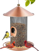 Bird Feeder for Outdoor, Metal Wild Bird Feeder Hanging Outside, 7.5" Copper Roof and 360 Degree Feeding Tray with 2 Extra Feeding Ports, 3 Lbs Bird Seeds Capacity by CozyNest Decor