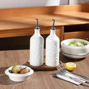 Sweejar Ceramic Olive Oil Dispenser Bottle, 20 Oz Relief Opaque Oil Cruet Protects To Reduce Oxidation, Suitable for Storage,Vinegar, Soy Sauce,Liquids,Set of 2 (White White) by CozyNest Decor