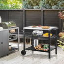 Grill Cart Table with Three Shelf, Movable Outdoor Dining Cart Pizza Oven Stand with Three Hooks, Kitchen Cart Island Multifunction Food Prep Table (Sliver) by CozyNest Decor
