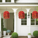 Artificial Hanging Flowers in 12 inch Basket, Fake Fall Plant Silk Orchid Flower Arrangement with Hanging Basket Daisy Planter for Patio Garden Porch Deck Summer Autumn Yard Decoration(Red Orange) by GreenHaven Gardens