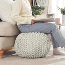 Ornavo Home Pouf Ottoman Foot Rest - 100% Cotton Pouffe - Hand Knitted Cable Braid Cord - Boho Round Stuffed Ottoman for Living Room, Bedroom - Natural by CozyNest Decor