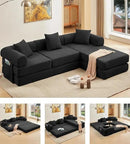 107" Oversized Convertible Sleeper Sofa Bed, Corduroy L Shape Sectional Couch, Folding Sofa Bed with Side Pocket, Modern Cloud Floor Mattress Couch, Modular Sofa for Living Room, Black by CozyNest Decor