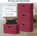 Large 17" 36 Quart Collapsible Stackable Storage Bins with Lids, 3 Packs Bright Red Linen Fabric Closet Boxes with Lids, Storage Cube Baskets Container Organizers for Office (17x12x11) by CozyNest Decor
