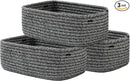 KALLAX Small Woven Basket, 12 x 8 x 4.5 Inches, Storage Basket for Organizing, Cute Small Rope Shelf Closet Cube Storage Bins Baskets for Shelves, Dog Toy Gift Baskets Empty, 3 Pack Mixed Black by TinyTreasures Baby Boutique