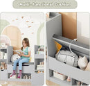 FOTOSOK 72” Kids Bookshelf with Reading Nook, Large Toy Storage Organizer with Seat Cushion and 3 Movable Drawers, Kids Reading Nook Toy Organizers and Storage with Bench for Living Room, Grey by CozyNest Decor
