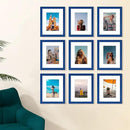 Vittanly 8x10 Picture Frame Set of 9 - Display 5x7 Photos with Mat or 8x10 Without Mat, Wall Mount & Tabletop Frames for Home Decor, Horizontal or Vertical (Blue) by CozyNest Decor