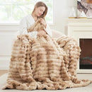 Cozy Bliss Faux Fur Throw Blanket for Couch, Cozy Warm Plush Striped Blanket for Sofa Bedroom Living Room, 50 * 60 Inches Tie-dye Kahki by CozyNest Decor