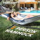 2 Person Outdoor Hammock with Stand, Cotton Rope Hammock with Polyester Pad, Adjustable Steel Frame, Portable with Carrying Bag – for Patio, Backyard, Garden, Beach, Blue by GreenHaven Gardens
