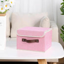 ANMINY 4PCS Storage Bins with Lid PU Leather Handles Storage Boxes PP Plastic Board Decorative Foldable Lidded Cotton Linen Fabric Home Cubes Baskets Closet Organizer Containers - Pink, Small Size by CozyNest Decor