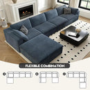 157.5" Cloud Couch Modular Sectional Sofa for Living Room,Modern Sofa with Deep Seat，L-Shape Boneless Couch with Ottoman,Comfy Upholstered Corduroy Couches for Apartment, Studio, Office,Bedroom，Blue by CozyNest Decor