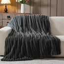 NEWCOSPLAY Faux Fur Twin Blanket Grey 3D Ribbed Plush Thick Warm Blanket for Couch Sofa Bed 850GSM (Grey Ribbed, Twin(60"x80")) by CozyNest Decor