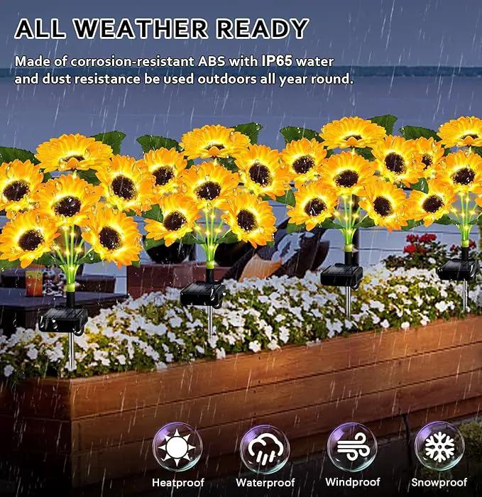 Solar Lights Outdoor Garden Decor,4 Pack with 24 Sunflower Lights,Solar Flowers Lights Waterproof,Sunflowers Gifts for Mom Women Grandma Birthday,Decorative Stakes Lights for Landscape Yard Patio Lawn, photo 6 of 8