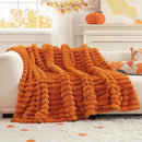 Cozy Bliss Fall Harvest Faux Fur Throw Blanket for Couch, Cozy Warm Plush Striped Blanket for for Decorating Couch Sofa Bedroom Living Room,60 * 80 Inches Burnt Orange by CozyNest Decor