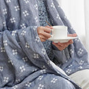 jinchan Boho 100% Cotton Blanket Muslin 50x60 Inches Lightweight 3-Layer Geometric Cross Pattern Reversible Quilt Throw Soft Breathable Comfy All Seasons for Couch Bed Decor, Blue