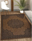 CAMILSON Outdoor Rug, 5x7 Medallion Nut Brown Black Modern Area Rugs for Indoor and Outdoor Patios, Kitchen and Hallway Mats, Washable Porch Deck Outside Carpet (Medallion Nut Brown Black, 5 x 7) by CozyNest Decor