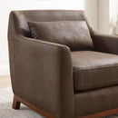 Extra Deep Accent Chair, Comfy Fabric Armchair with Wood Base, Upholstered Single Sofa Chair for Living Room & Bedroom, Faux Leather Dark Brown by CozyNest Decor