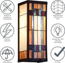 RIVER OF GOODS Art Deco Stained Glass Outdoor Light Fixture - Large Exterior Outdoor Wall Lights for House, Patio, Porch, Garage - Wall Mount Lighting Fixtures - 16.25" H - Faye by CozyNest Decor