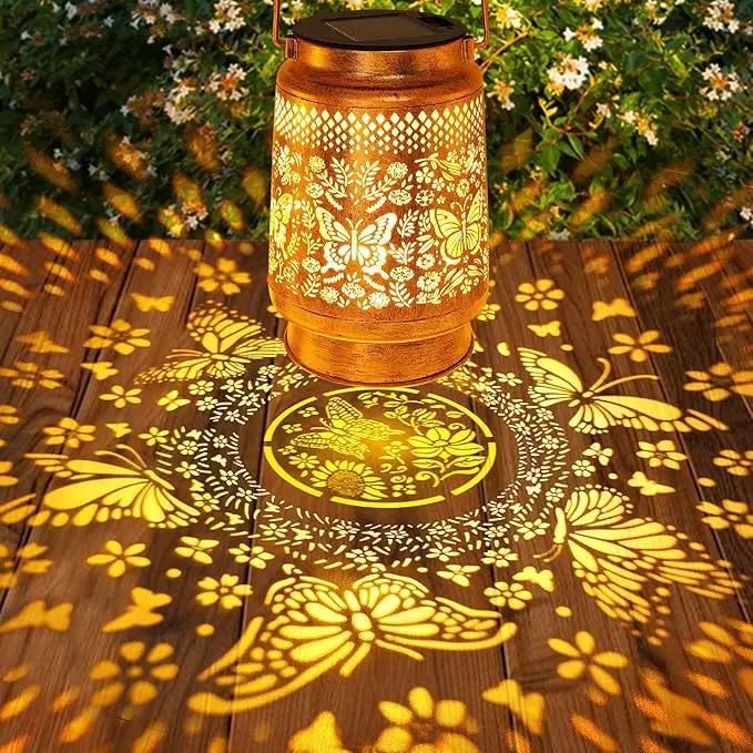 2 Pack Solar Lanterns Outdoor Garden Decor with Shepherd Hook, Gardening Gifts for Mom Grandma Women Butterfly Metal Decor Lantern Waterproof Solar Lights LED Decorative for Garden Yard Patio, photo 2 of 9