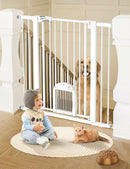 Babelio 36" Tall Upgraded Baby Gate with Cat Door, 29-43" Auto Close Durable Dog Gate for Stairs, Doorways and House, Easy Walk Thru Safety Gate with Pet Door Includes 4 Wall Cups, White by TinyTreasures Baby Boutique