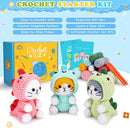 Crochet Kit for Beginners - 3 PCS Dinosaur Cat Crochet Kits with Step-by-Step Video Tutorials, Beginner Crochet Kit for Adults Kid, Crochet Animal Kit for Starters, Cat Dressed as Dinosaur Crochet Set by TinyTreasures Baby Boutique