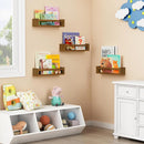 Forbena Walnut Brown Nursery Bookshelf Wall Mounted, Wooden Floating Book Shelves for Wall, Nursery Hanging Bookshelves for Baby Toddlers Kids Room Bedroom (Pine Wood, Walnut Color, 4-Pack) by TinyTreasures Baby Boutique