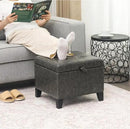 Adeco Faux Leather Storage Ottoman Bench with Wood Legs, 17.7" Square Mixed Grey PU Cube Foot Stool, Upholstered Button Tufted Vanity Chair with Hinged Lid for Living Room, Bedroom, Dorm by CozyNest Decor