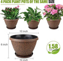4 Pack 10 Inch Plant Pot, Flower Pots Outdoor with Drainage Hole & Tray, Thickened Plastic Planters for Indoor Outdoor Plants, Lightweight Modern Decorative Garden Pot with Saucer by CozyNest Decor