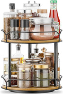Lazy Susan Organizer 2 Tier - Turntable Spice Rack for Table Top, Wooden Rotating Lazy Susan for Cabinet Pantry Kitchen Countertop Dining Table Cupboard Bathroom Vanity Storage by CozyNest Decor