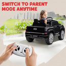 Qaba 12V Kids Ride on Truck, Chevrolet Silverado EV RST Licensed Electric Car with Parent Remote Control, Back Storage, Spring Suspension, Soft Start, Auxiliary Wheels, LED Lights, Music, MP3, Black by TinyTreasures Baby Boutique