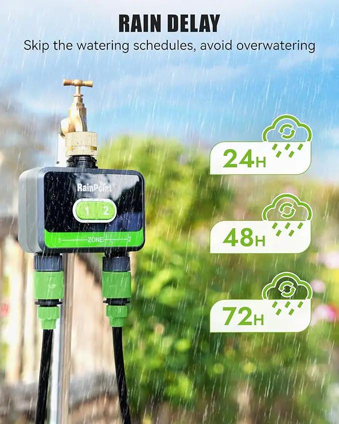 RAINPOINT Bluetooth Water Timer for Garden Hose, Smart Hose Timer 2 Outlet(Not Hub), Wireless Sprinkler Watering Timer with Rain Delay, Automatic Irrigation System for Lawns and Yard, photo 7 of 9
