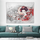 Japanese Geisha Tapestry Asian Red Cherry Blossom Traditional Kimono Folk Tapestries Home Decor for Living Room Bedroom Apartment Farmhouse Dorm 80"x60" by CozyNest Decor