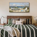 amatop Large Framed Wall Art for Living Room Nautical Beach Canvas Print Blue Flower Boat on Sandy Shore Ocean Seaside Landscape Coastal Artwork with Sea Birds Rustic Bedroom Office Home Decor 48×24 Inch by CozyNest Decor