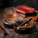 Horseshoe Cigar Coaster Ashtray With A Crystal Whiskey Cigar Glass In A Leather Case by The Wine Savant