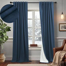 Navy Blue Blackout Curtains 108 Inches Long 2 Panel Large Window Back Tab Pleated Heavy Thick Linen Insulated Thermal Curtains Summer Heat Blocking Light Weight Black Out Drapes for Sliding Glass Door by CozyNest Decor