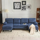 Karl home U-Shape Sectional Sofa Couch 111" Modern 4-Seat Sofa with Chaises Corduroy Fabric Upholstered Covertible Couch with Wood Grain Legs for Living Room, Reception Room, Apartment, Navy Blue by CozyNest Decor
