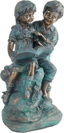 Alpine Corporation 15" Tall Indoor/Outdoor Girl and Boy Reading Together Statue Yard Art Decoration by GreenHaven Gardens