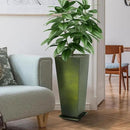 KOL Galvanized Steel Planter 25''H. with Saucer, Bright Glazed Planter with Drainage Hole, Set of 2, Tall Pots for Indoor & Outdoor Use, Decorative Flower Plant Pots for Porch, Patio, Deck - Green